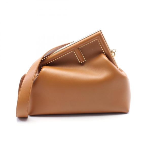 FENDI First Midi Shoulder Bag Leather Brown - Picture 1 of 7